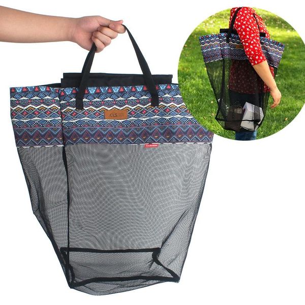 

outdoor bags environmental shopping hand bag supermarket basket travel storage portable finishing mesh closet organizer net picnic