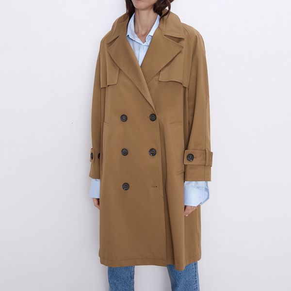 

women's trench coats women autumn casual double breasted za khaki long coat female sleeve outwear jackets ladies oversize jt2g, Tan;black