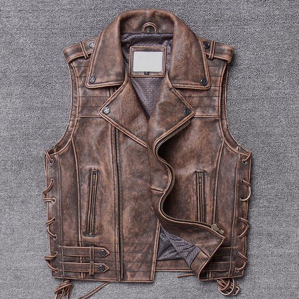 

men's leather & faux restoring ancient ways may troupe, tooling do old head layer cowhide lear jackets vest male cultivate on sale, Black