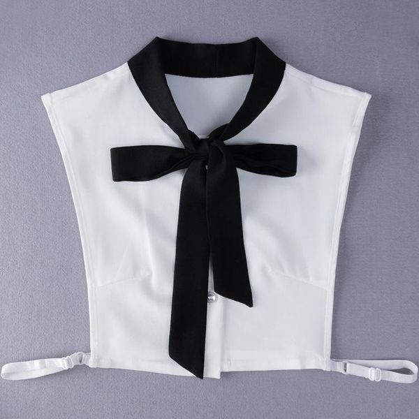 

bow ties women white chiffon fake collar ladies detachable shirt false lapel blouse neckwear half decorative, Black;gray