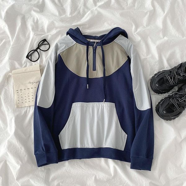 

women's hoodies & sweatshirts zity autumn patchwork harajuku sweatshirt women casual long sleeve loose hooded fashion pullover with poc, Black