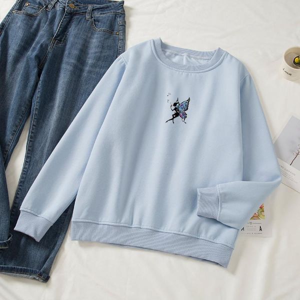 

women's hoodies & sweatshirts cute jackets women ladies harajuku aesthetic 90s ulzzang graphic butterfly printed casual femmes sweetshi, Black
