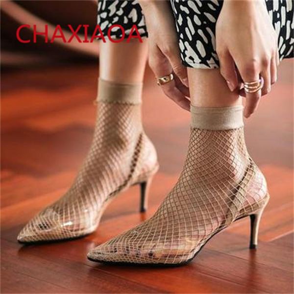 

boots chaxiaoa mesh breathable women summer ankle pointed toe slip on high heel ladies runway shoes woman gladiator sandals boot, Black