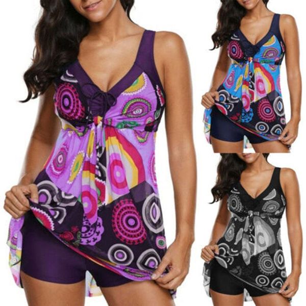

women's swimwear plus size bikini set tankini floral swimsuit padded high waist beachwear ladies swimming costume, White;black