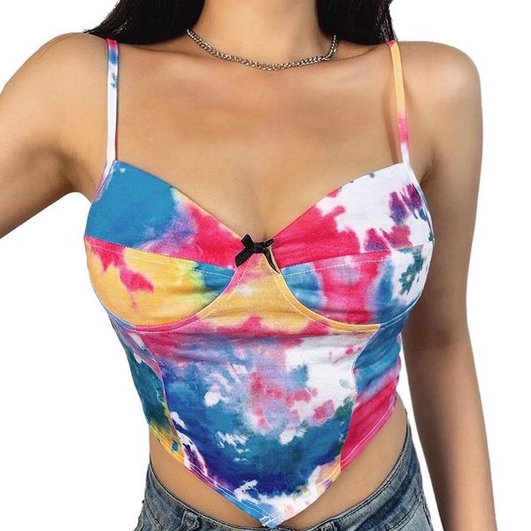 

women's tanks & camis women tie-dye backless crop ladies lace up sleeveless tank cool summer high street /, White