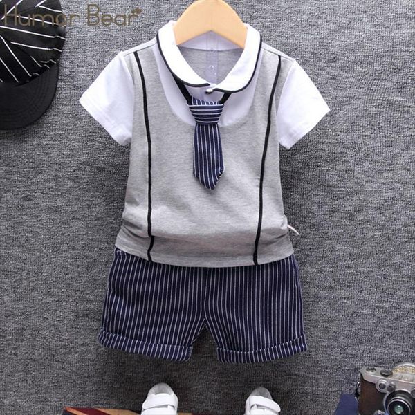 

humor bear summer cotton baby boy clothing sets formal infant birthday party clothes suit t shirt pant childrens, White