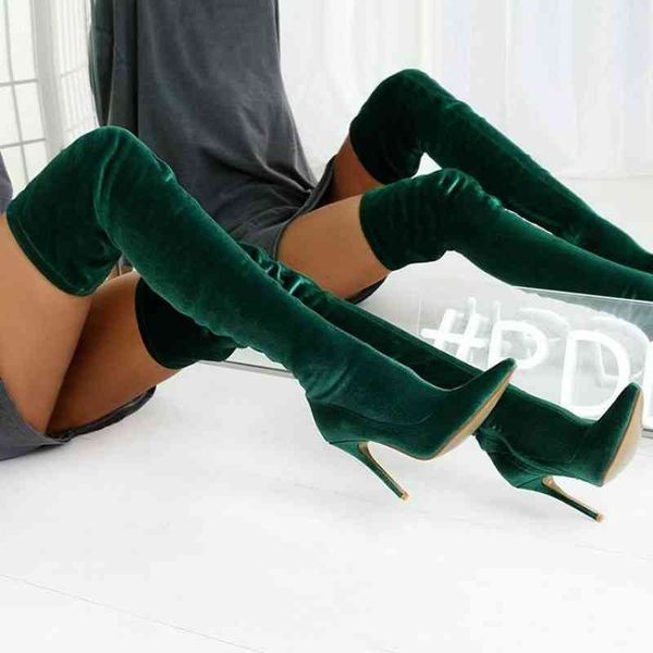 

boots women pointed to the knee women's boots herd thigh winter ladies lean super heels shoes big size sze5, Black