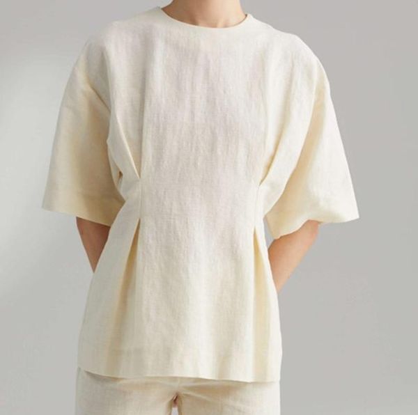 

women's blouses & shirts women shirt 2021 spring cotton sleeve round neck slim blouse, White