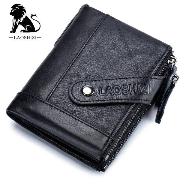 

100% genuine leather men's wallet short cowhide man zipper purse brand male credit with coin pocket wallets, Red;black