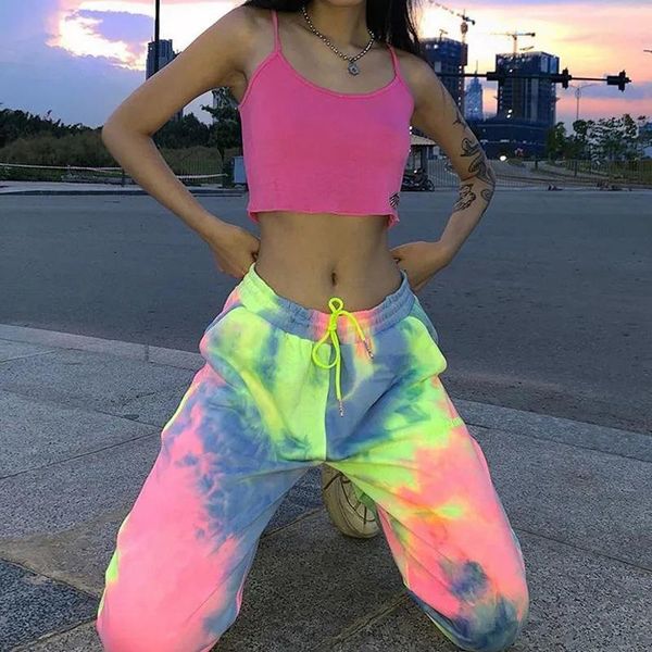 

women's pants & capris houzhou tie dye y2k harem women streetwear harajuku hip hop high waist baggy 90s aesthetic straight sweatpants o, Black;white