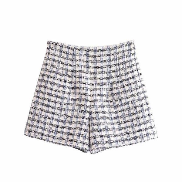 

women's shorts yenkye vintage plaid women side zipper high waist casual short femme pantalones cortos de mujer, White;black
