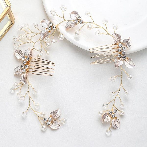 

hair clips & barrettes luxury bridal wedding combs headband handmade flower comb women headdress gold color hairband vl, Golden;silver