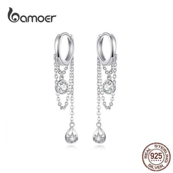 

bamoer waterdrop round geometric chain dangle earrings for women sterling silver female fashion jewelry orecchini sce638 210317