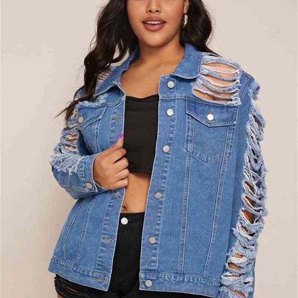 

70% off outlet online women's plus size denim jacket fashion long-sleeved ripped jeans coat street casual hipster clothing xl-4xl, Black;brown