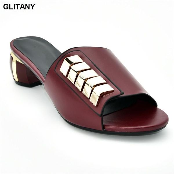 

latest design african women party pumps decorated with metal wedding low heels nigerian shoes shoe dress, Black
