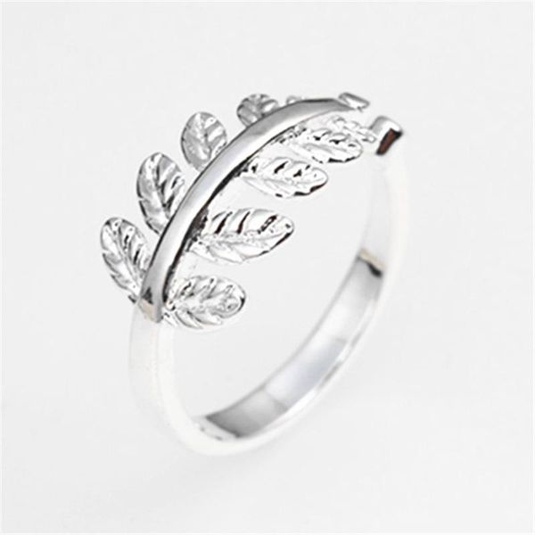 

wedding rings silver ring temperament female wild personality charm simple retro leaf opening hand jewelry, Slivery;golden