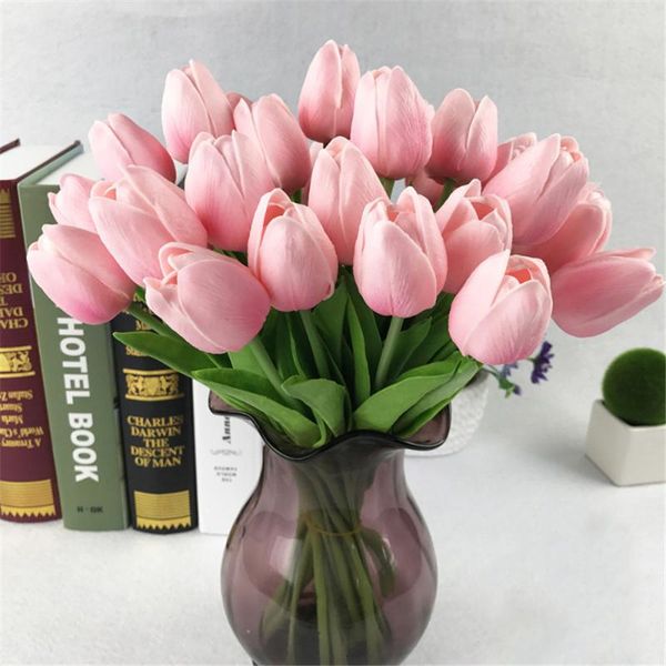 

10pcs tulip artificial flower real touch bouquet fake bridal home decoration for wedding valentine's day decorative flowers & wreaths