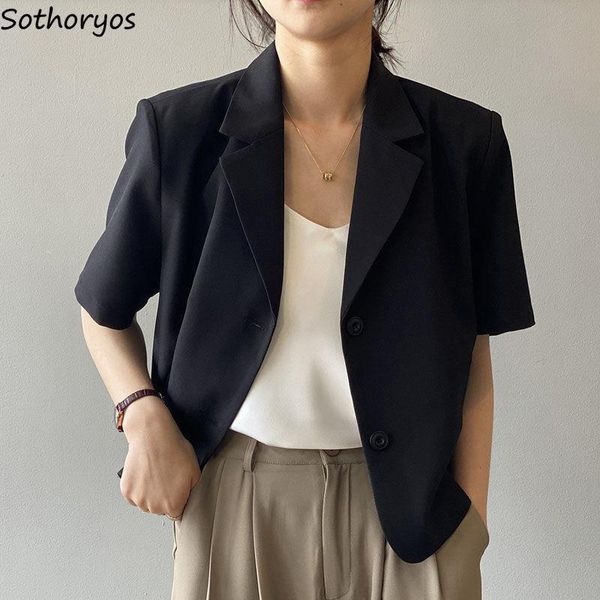 

women's suits & blazers women leisure elegant solid short sleeve chic ins korean fashion female office wear single breasted notched tr, White;black