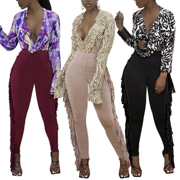 

women's pants & capris zaggin 2021 autumn women solid 3-colors skinny long lady both of side tassel high waist plus size pencil, Black;white