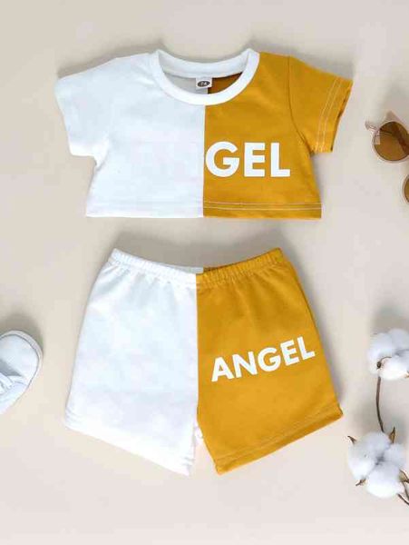 

baby two tone letter graphic tee & shorts she, White