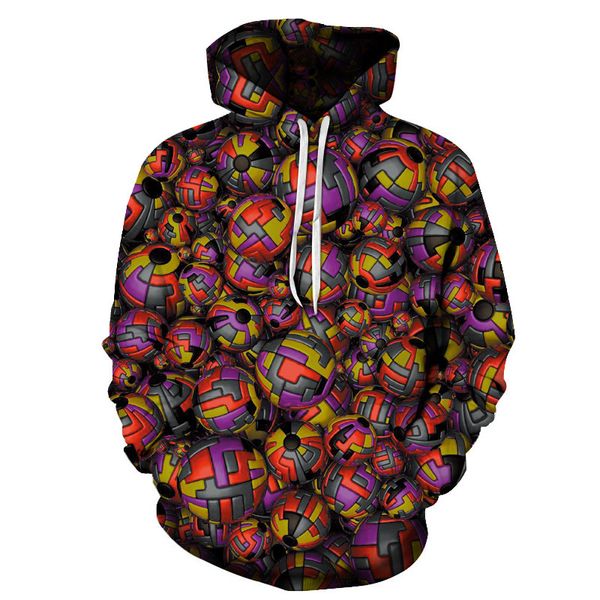 

men's hoodies & sweatshirts colorful ball 3d hoodie round tie hooded sweater, european and american couple trendy brand baseball u z1wb, Black