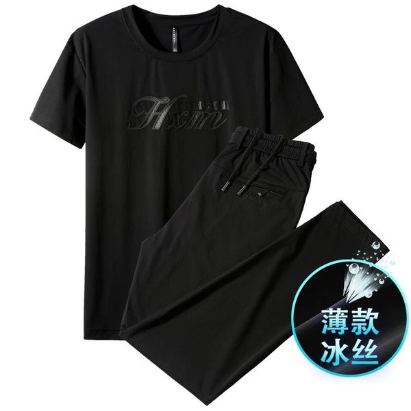

men's tracksuits summer suit quick dry short sleeve t-shirt running fitness loose large 62, Gray