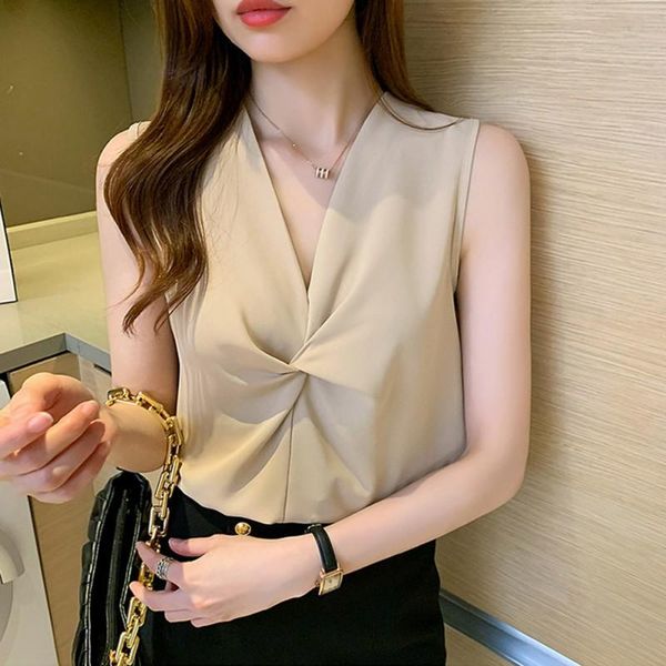 

women's blouses & shirts summer v-neck blouse loose female sleeveless women, White