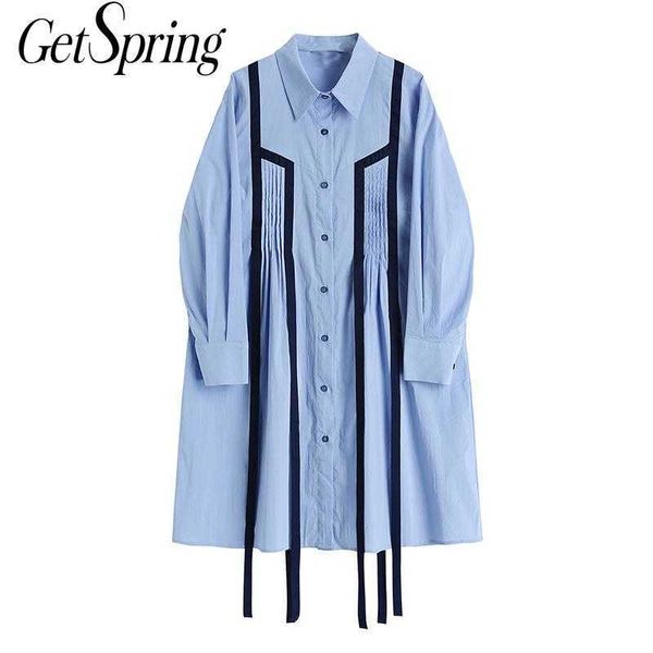 

getspring women dress irregular color matching cotton shirt dresses long sleeve loose casual 210601, Black;gray