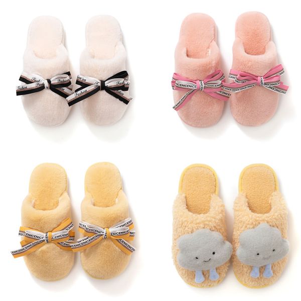 

newly girl shoes bowknot autumn winter clouds cute home cotton slipper white yellow pink women warm breathable fashion all inclusive plush s