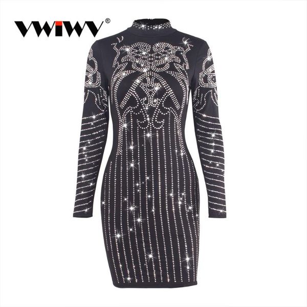 

casual dresses 2021 fashion sequined autumn/spring mock neck long-sleeve bodycon black skinny dress party for women, Black;gray