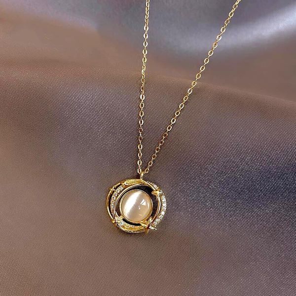 Collane con ciondolo Collana a catena geometrica opale rotonda in acciaio inossidabile 316 di moda coreana per gioielli da donna in zirconia di alta qualità