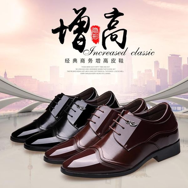 

dress shoes england men's business formal 6cm invisible increased lace fashion, Black
