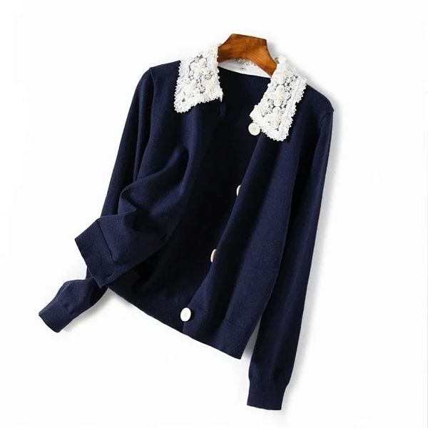 

sweater 2021 autumn and winter detachable lace beaded embroidery doll collar short single-breasted knitted cardigan ubnx, White;black