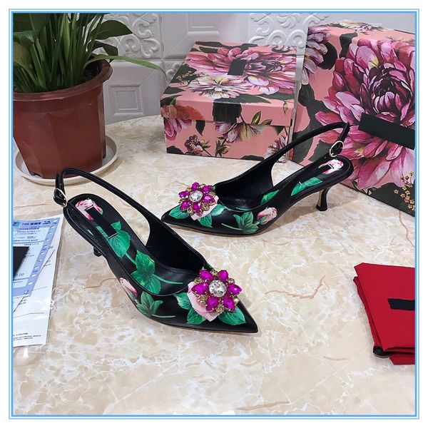 

designer women sandals 4 colors beautiful flower decoration box dust bag shoes wonderful print slide summer wide sandals with 6.5cm heels sl, Black
