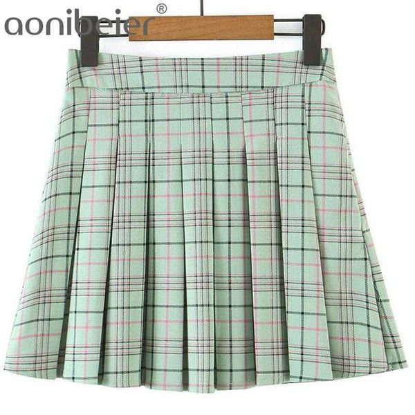 

spring summer women high waist skirts sweet school girls pleated mini skirt female a-line bottoms 210604, Black
