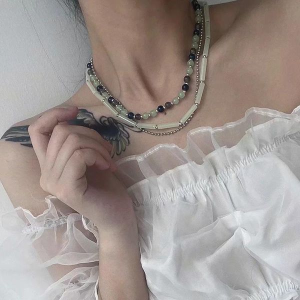

chokers summer sweet light green color beaded chains necklaces for women girls bohemia multicolor stone layered choker necklace gift, Golden;silver
