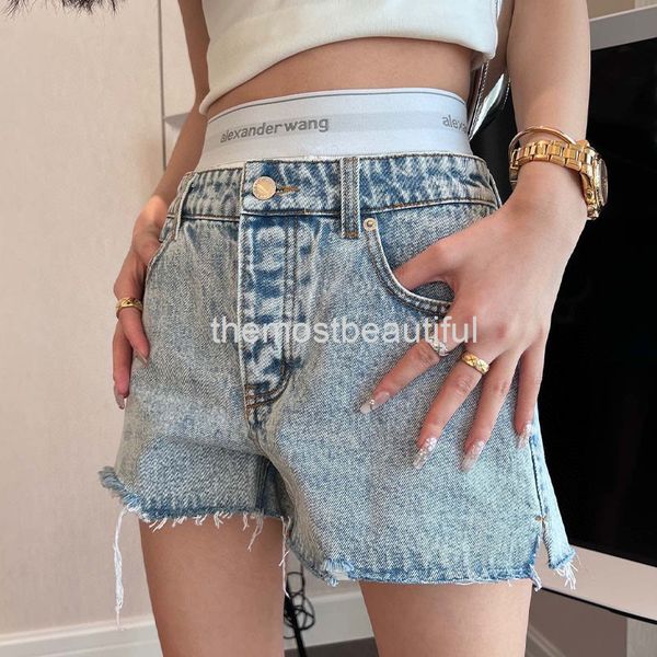 

men's shorts aw king fake two-piece splicing double waist design denim shorts women's spring and summer high versatile loose wide, White;black