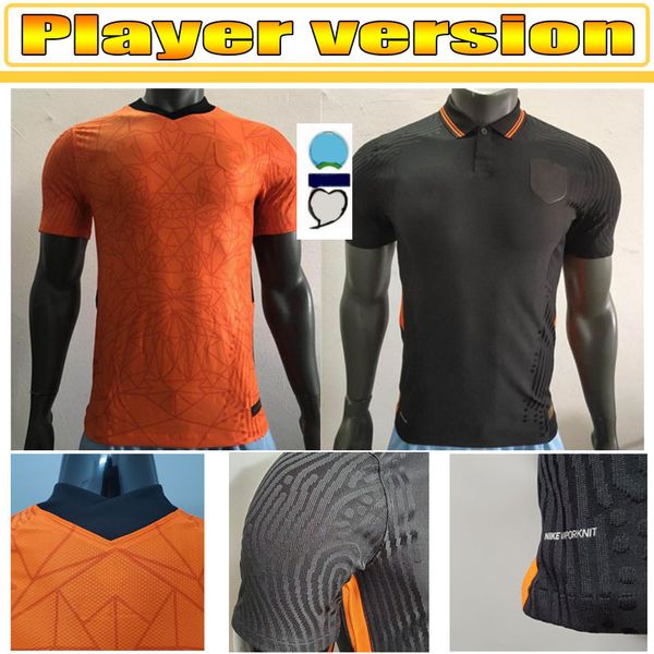 

2021 player versionnetherlands home soccer jerseys memphis jong holland de ligt strootman van dijk virgil football shirt, Black;yellow