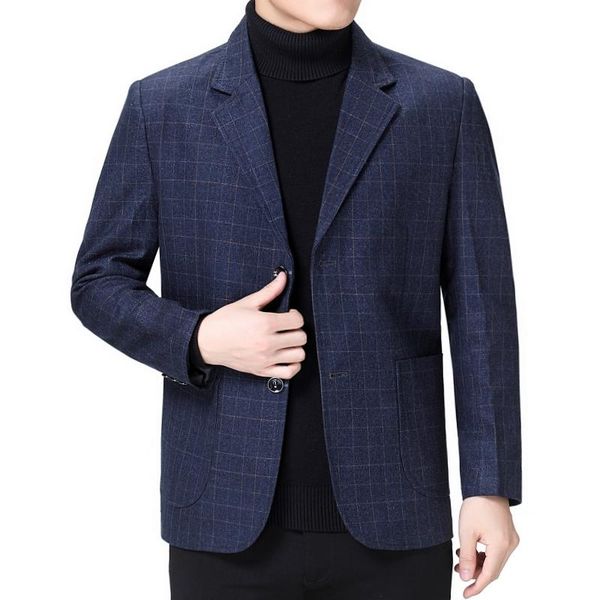 

men's suits & blazers men navy blue plaid spring autumn smart casual elegant jacket suit checked pattern business leisure outfits cloth, White;black