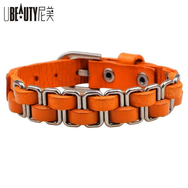 

tennis ubeauty 4 color unique designer stainless steel bracelets & bangles women mens gift leather knitted clasp bracelet men jewelry, Golden;silver