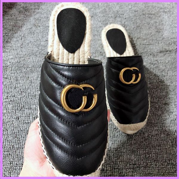 Novos sapatos de couro genuíno para mulheres chinelos Mens Designer Slides Letras Sandálias Senhoras Córdica Corda Bottom Queda Shoe de Alta Qualidade D2112163F
