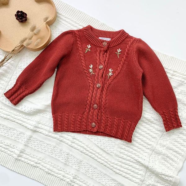 

jackets cute baby kids girls long sleeve embroider knit cardigan coat autumn winter children's clothes, Blue;gray
