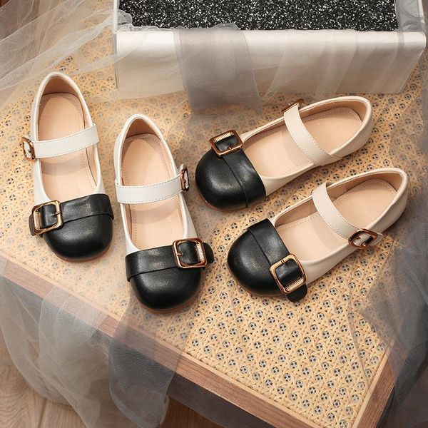 

flat shoes girls leather spring/autumn dress dance princess student flats toddler baby comfortable children kids 03a, Black;grey