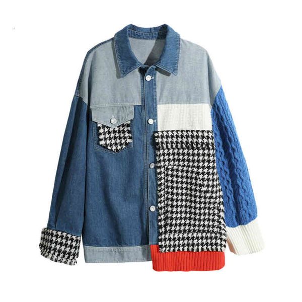 

women's jackets [ewq] outono primavera manga longa mulheres casacos denim xadrez na moda solto rainha roupas franja painel de malha cas, Black;brown