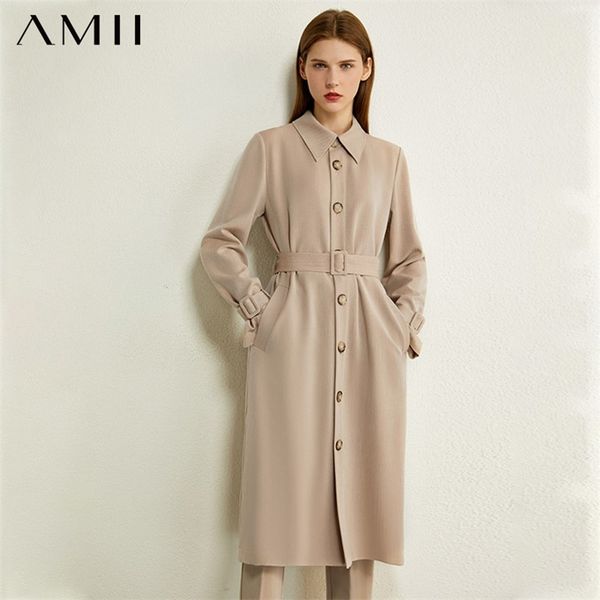 

minimalism autumn women's windbreaker fashion solid lapel single-breasted belt coat causal trench 12040461 210527, Tan;black