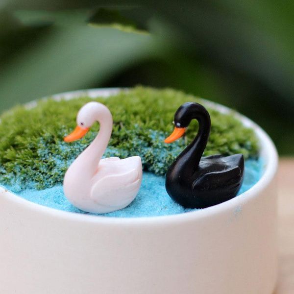 Andere festliche Partyzubehör 3 teile/los MINI Cartoon Crooked Neck Schwarz Weiß Schwan Simulation Tier Figur Micro Puppe Geburtstag Kuchen Toppe