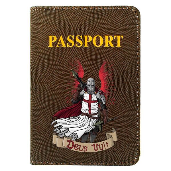 

card holders deus vult knights templar printing men passport cover pu leather travel id holder women pocket wallet, Brown;gray