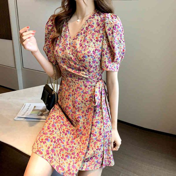 

short sleeve v-neck chiffon floral dress new style in summer 2021, Black;gray
