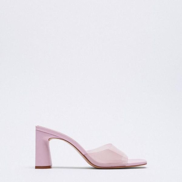

slippers zar dtm2021 summer women's shoes pink pvc high-heeled sandals, Black