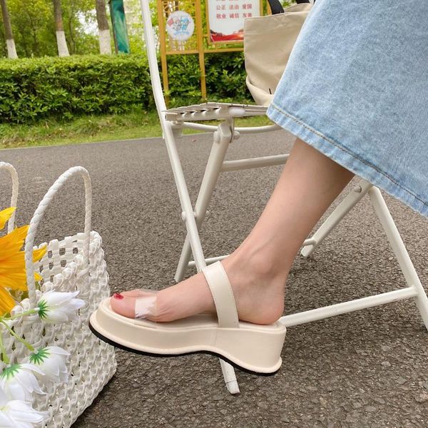 

slippers women summer shoes luxury slides transparent heel on a wedge low platform pantofle designer 2021 rubber pu fabric rome, Black